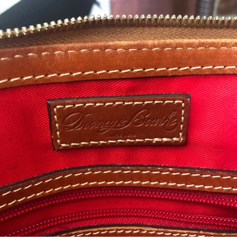 Dooney and Bourke Grey Pebbled Tan Leather Zip Zip Satchel Bag